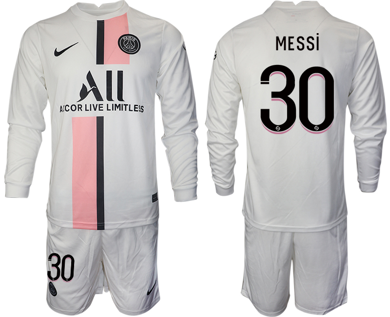 Men 2021-2022 Club Paris St German away white Long Sleeve #30 Soccer Jersey